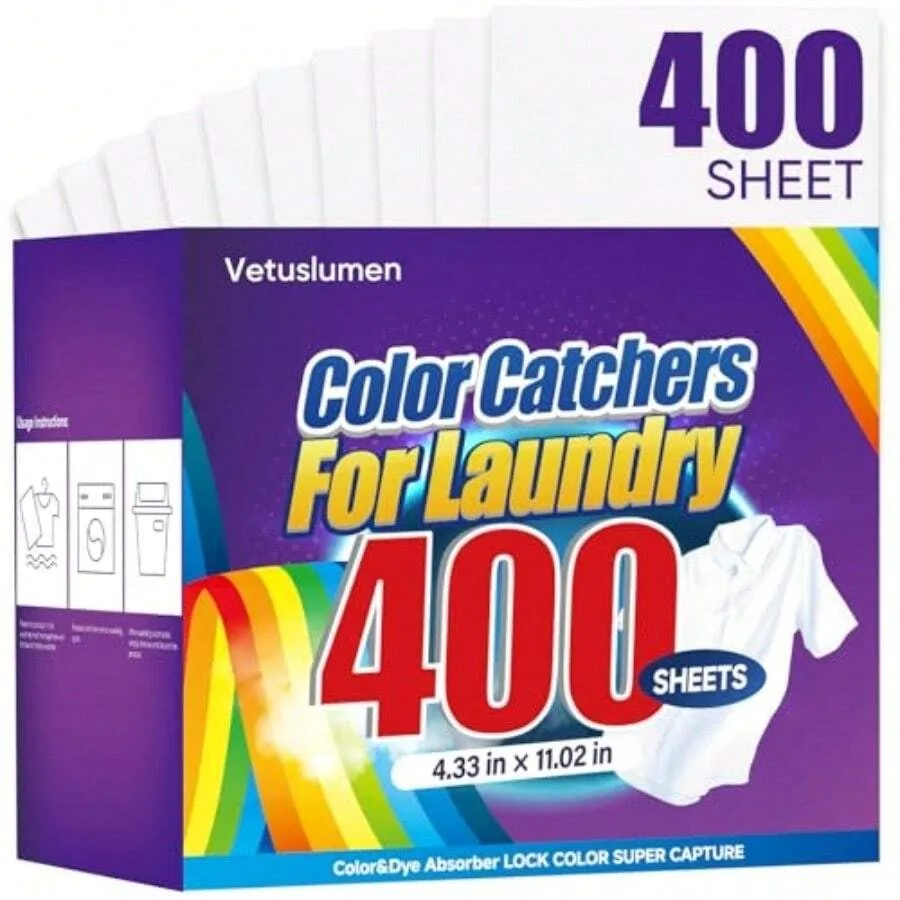 Veuslumen Color Catchers For Laundry - 400 Count Color Absorber Sheets Prevent Color Bleeding And Protect Colors Lock In Dyes A
Veuslumen Color Catchers For Laundry - 400 Count Color Absorber Sheets Prevent Color Bleeding And Protect Colors Lock In Dyes A