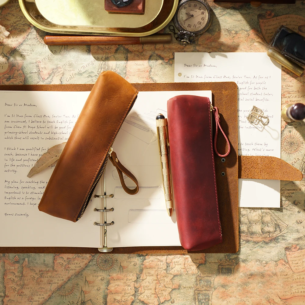 Genuine Leather Zipper Pen Case Pencil Bag Large Capacity Vintage Crazy Horse Leather Handmade Creative School Stationary
Genuine Leather Zipper Pen Case Pencil Bag Large Capacity Vintage Crazy Horse Leather Handmade Creative School Stationary