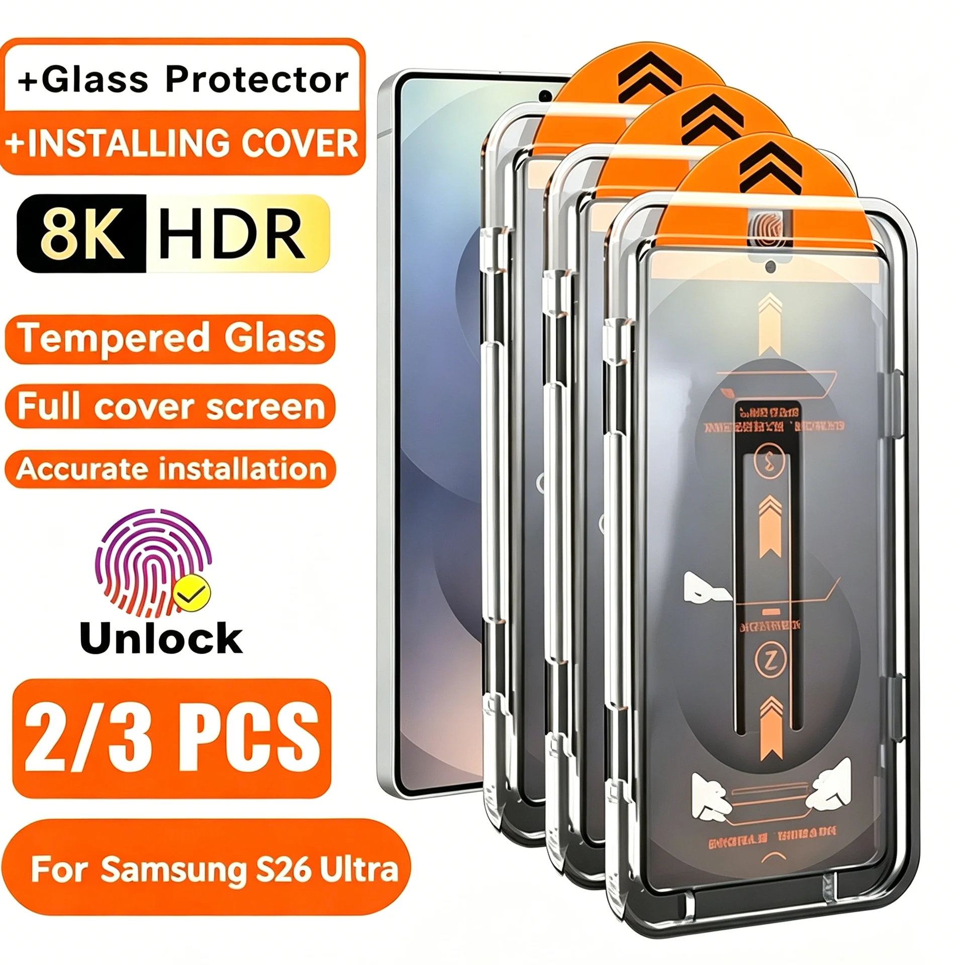 For Samsung Galaxy S26 Plus S26 Ultra Easy Install Tempered Glass Screen Protector Dust Free Fingerprint Unlock Protective Film
For Samsung Galaxy S26 Plus S26 Ultra Easy Install Tempered Glass Screen Protector Dust Free Fingerprint Unlock Protective Film