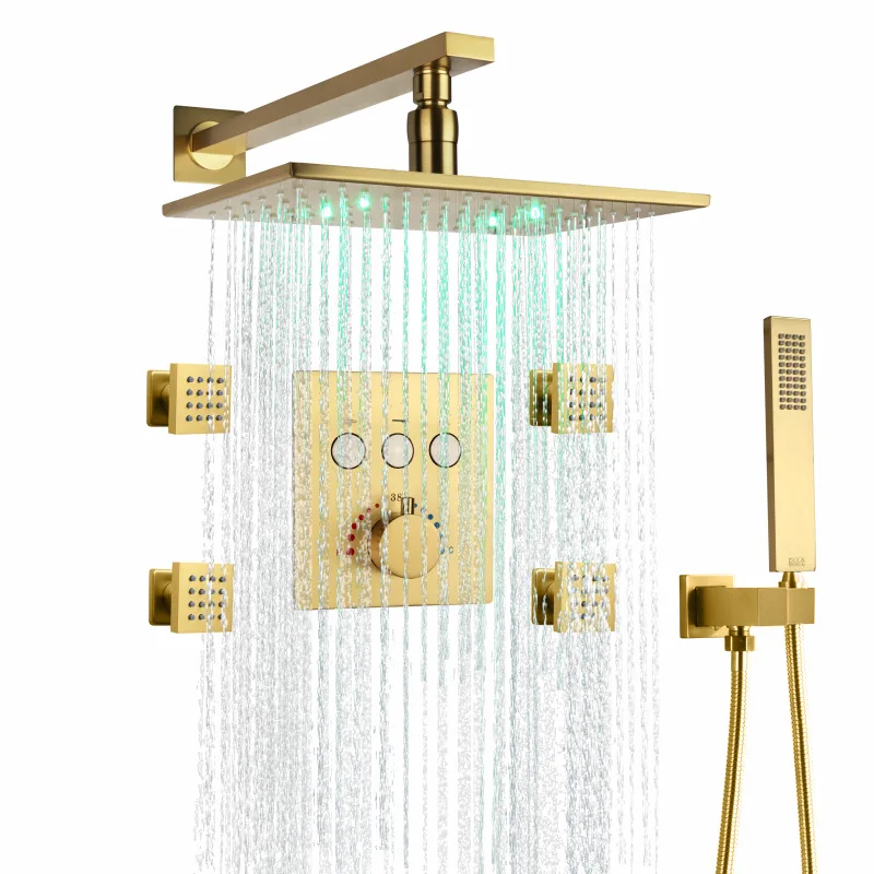 Qlonn Chrome Wall-Mount Thermostatic Shower System 3-Functions Square LED Rain Shower Set Water-Powered Colorwith 4 Massage Jets
Qlonn Chrome Wall-Mount Thermostatic Shower System 3-Functions Square LED Rain Shower Set Water-Powered Colorwith 4 Massage Jets