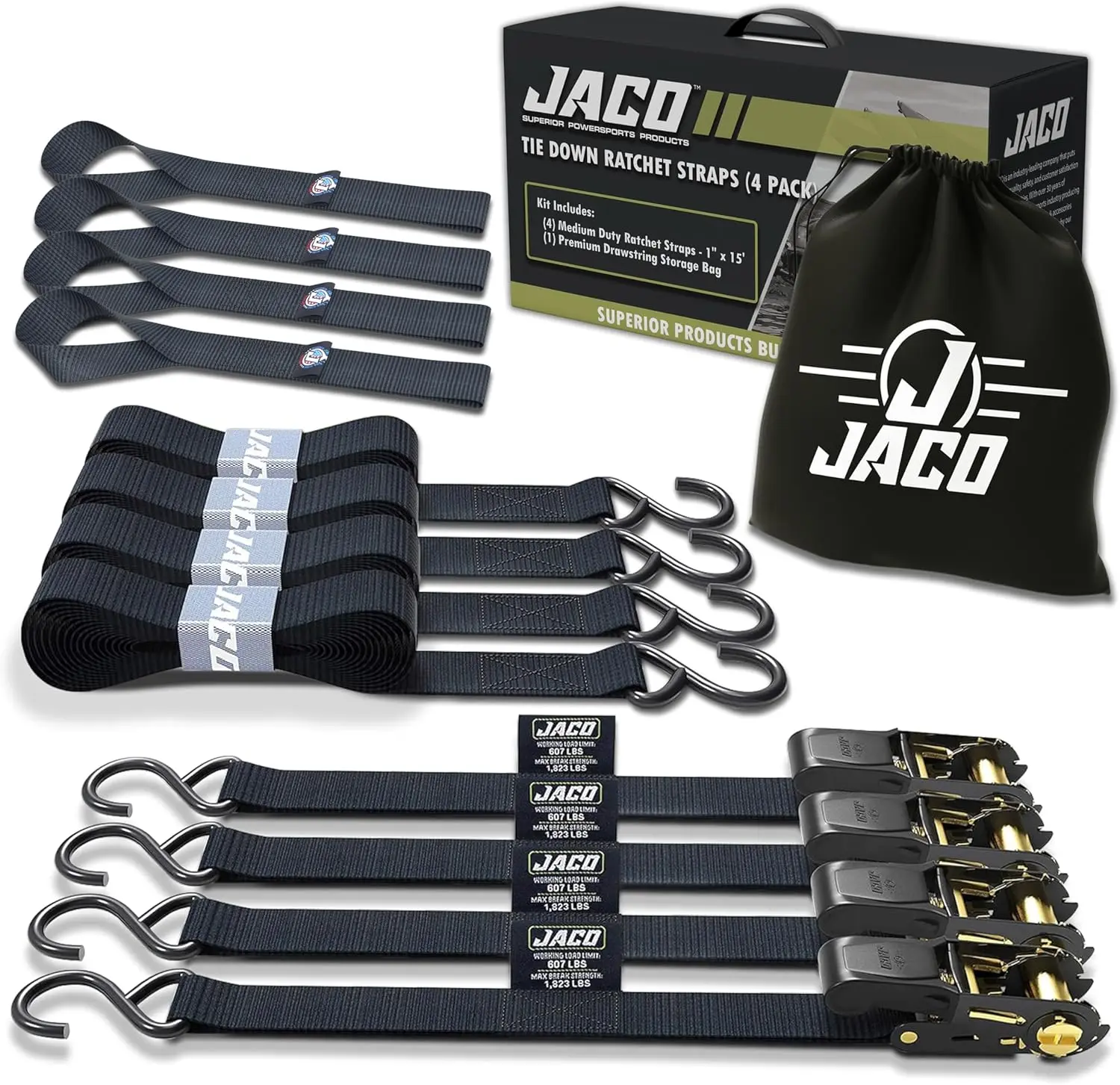 Heavy Duty Ratchet Tie Down Straps, 1 inch x 15 ft, Pack of 4, Black - Secure Cargo with Confidence
Heavy Duty Ratchet Tie Down Straps, 1 inch x 15 ft, Pack of 4, Black - Secure Cargo with Confidence