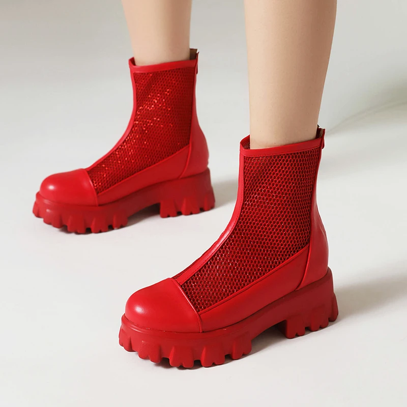 Mesh Panel PU High Rise Thick Sole Summer Breathable Socks Boots Back Zipper Hollow Mesh Short Boots Thick Heel Women's Shoes
Mesh Panel PU High Rise Thick Sole Summer Breathable Socks Boots Back Zipper Hollow Mesh Short Boots Thick Heel Women's Shoes