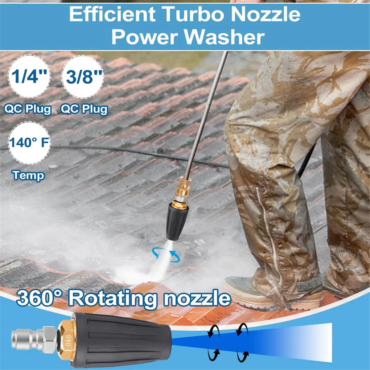 AT13 4000PSI Pressure Washer Tips Set - Efficient Turbo Nozzle Power Washer with 1/4In and 3/8In Quick Connect, 7 Nozzles
AT13 4000PSI Pressure Washer Tips Set - Efficient Turbo Nozzle Power Washer with 1/4In and 3/8In Quick Connect, 7 Nozzles