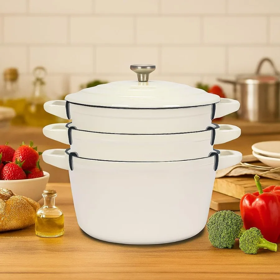 Набор эмалированных чугунов, 5 шт., 10 штабелируемых компактных посуды с голландской духовой сковородой, сковородой для гриля, 2 универсальных крышки в комплекте Sp 
Набор эмалированных чугунов, 5 шт., 10 штабелируемых компактных посуды с голландской духовой сковородой, сковородой для гриля, 2 универсальных крышки в комплекте Sp