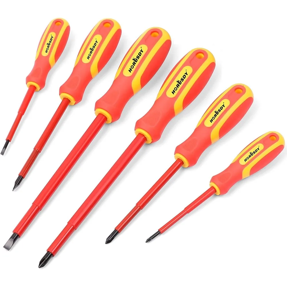 6-Piece 1000V Insulated Precision Screwdriver Set, Magnetic Tip CR-V Electrician Tools with Cushion Grip TPR Handle for Electrical Applications
6-Piece 1000V Insulated Precision Screwdriver Set, Magnetic Tip CR-V Electrician Tools with Cushion Grip TPR Handle for Electrical Applications