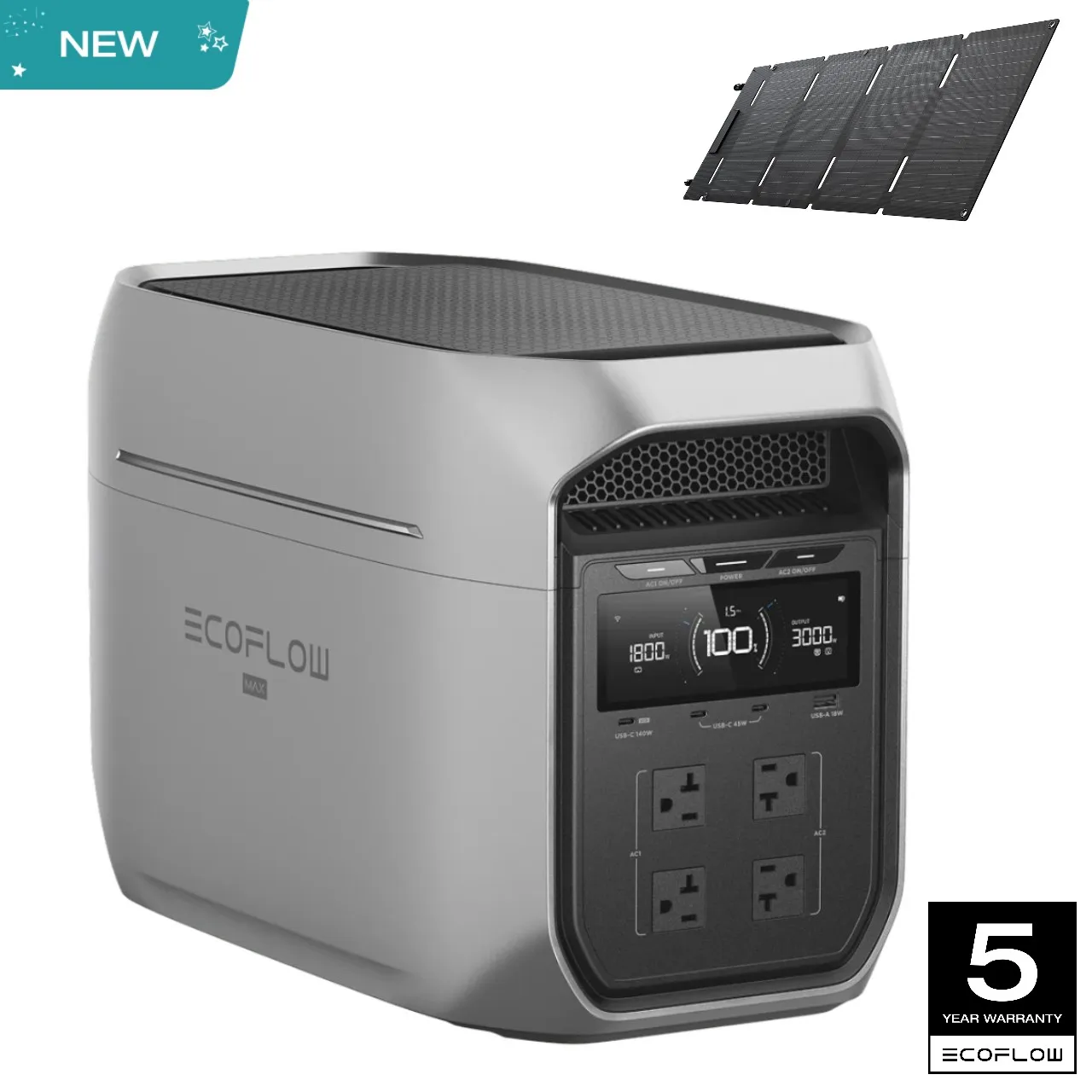 Портативная электростанция ECOFLOW DELTA 3 MAX Plus с солнечной панелью 45 Вт, максимальная мощность 3000 Вт, быстрая зарядка 0–80% за 64 минуты, надежная.
Портативная электростанция ECOFLOW DELTA 3 MAX Plus с солнечной панелью 45 Вт, максимальная мощность 3000 Вт, быстрая зарядка 0–80% за 64 минуты, надежная.