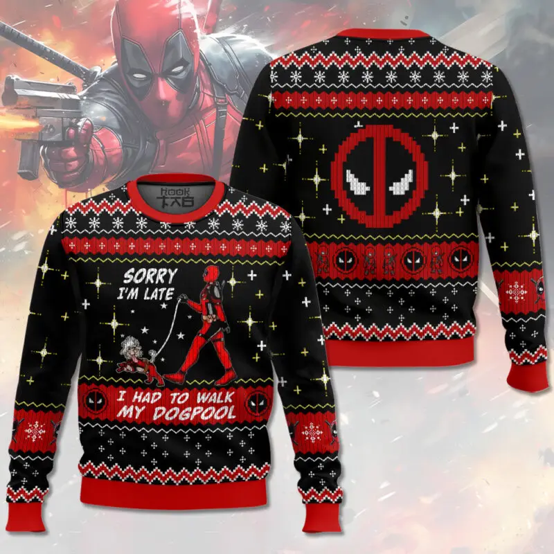New Marvel Christmas Ugly Sweater Deadpool Holding Puppy Black Red Snowflakes Stars Creative And Bizarre Christmas Atmosphere
New Marvel Christmas Ugly Sweater Deadpool Holding Puppy Black Red Snowflakes Stars Creative And Bizarre Christmas Atmosphere