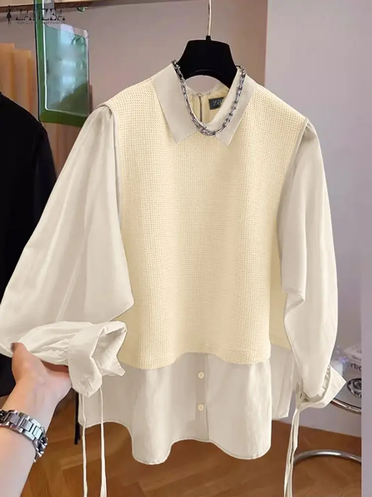 ZANZEA Street Fashion Waffle Patchwork Women Blouses Spring Autumn Long Sleeve Collared Fake Two Pieces Shirts Lazy Loose Tops
ZANZEA Street Fashion Waffle Patchwork Women Blouses Spring Autumn Long Sleeve Collared Fake Two Pieces Shirts Lazy Loose Tops