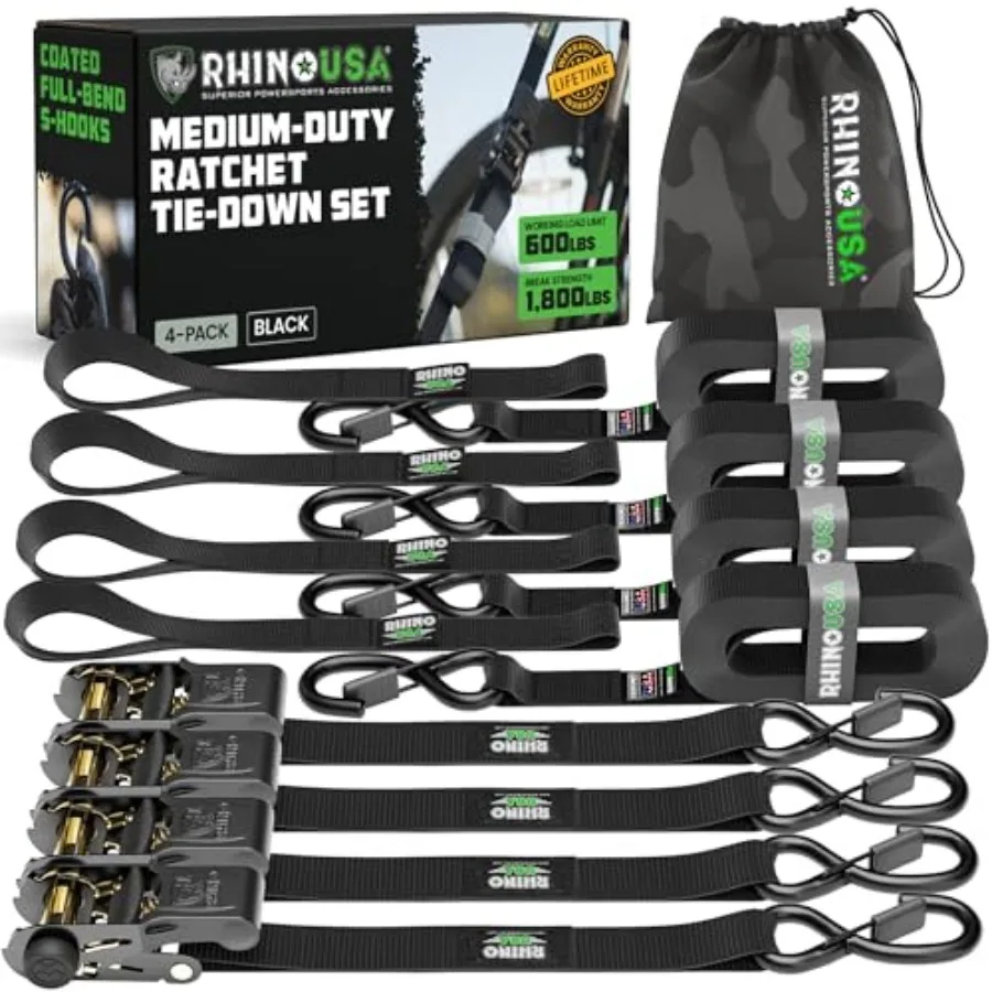 Ratchet Straps Tie Downs 4-Pack - 1 Inch x 15 Feet (1, 823lb Break Strength) - Ultimate Tie Down Straps with Safety S Hooks - f
Ratchet Straps Tie Downs 4-Pack - 1 Inch x 15 Feet (1, 823lb Break Strength) - Ultimate Tie Down Straps with Safety S Hooks - f