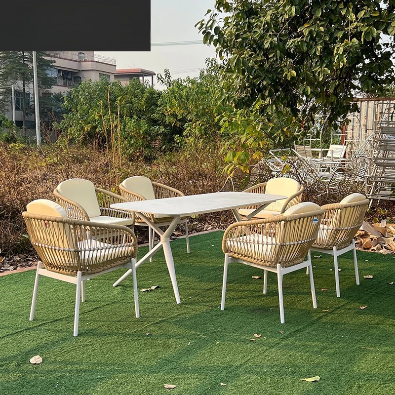 Outdoor rope table and chairs villa B & B hotel terrace garden rattan sofa chair Nordic model room furniture combination
Outdoor rope table and chairs villa B & B hotel terrace garden rattan sofa chair Nordic model room furniture combination