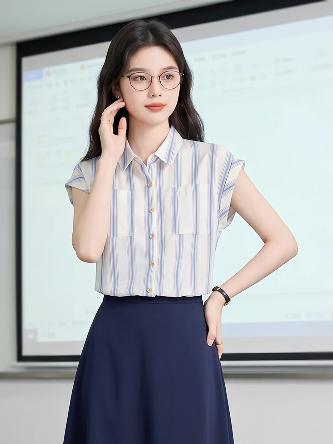Slim Fit Striped Shirt Women's Commute Fashion Design Sense Casual Top Breathable Polyester Blend Short Sleeve Button up
Slim Fit Striped Shirt Women's Commute Fashion Design Sense Casual Top Breathable Polyester Blend Short Sleeve Button up