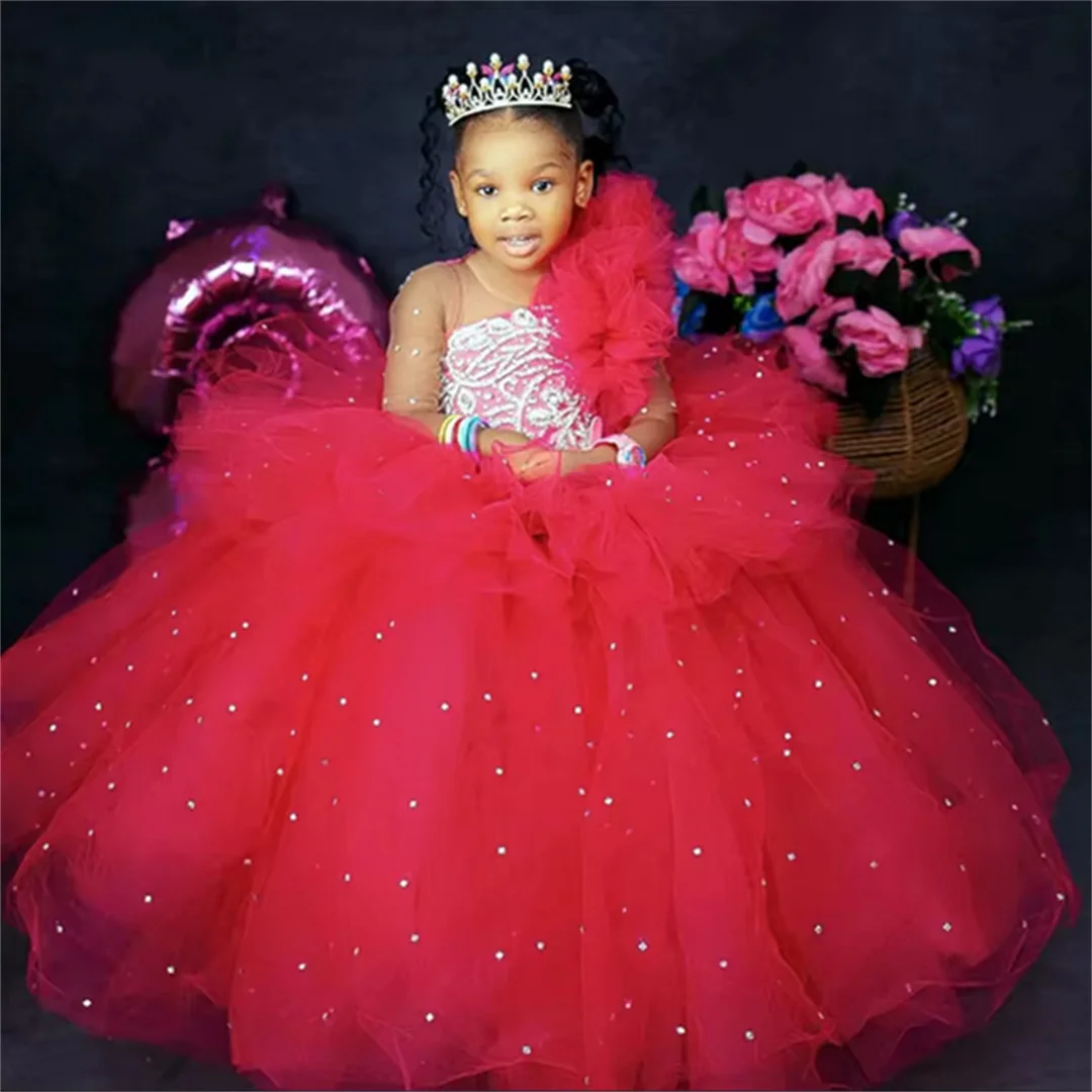 Red Flower Girl Dresses Tulle Flowers With Tailing Long sleeve For Wedding Birthday Banquet Princess Gowns
Red Flower Girl Dresses Tulle Flowers With Tailing Long sleeve For Wedding Birthday Banquet Princess Gowns
