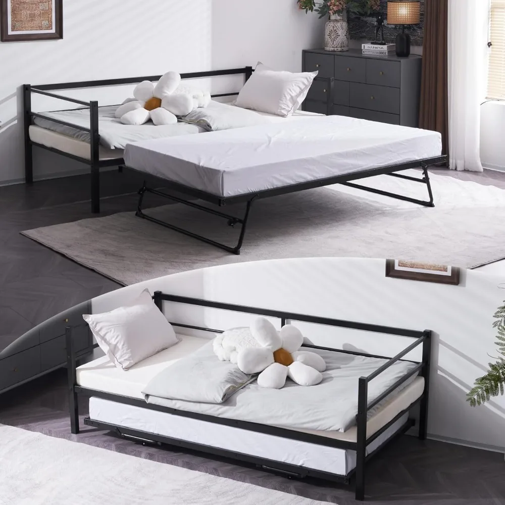 Daybed with Pop Up Trundle, Heavy Duty Metal Twin Bed with Trundle, No Box Spring Needed
Daybed with Pop Up Trundle, Heavy Duty Metal Twin Bed with Trundle, No Box Spring Needed