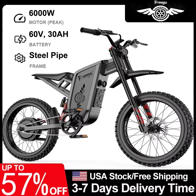 FREEGO X2 Pro Electric Motorcycles 6000W Brushless Gearless Motors 60V30AH Lithium Battery Speed 85Km/h Adult Off Road MTB Ebike
FREEGO X2 Pro Electric Motorcycles 6000W Brushless Gearless Motors 60V30AH Lithium Battery Speed 85Km/h Adult Off Road MTB Ebike