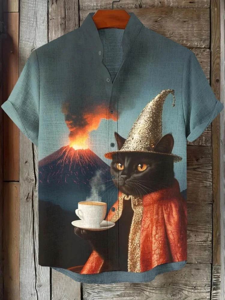 Мужская рубашка с коротким рукавом и сноубордическим черным котом, блузка с графическим принтом, винтажный воротник-стойка, шикарные туники в японском стиле, топ
Мужская рубашка с коротким рукавом и сноубордическим черным котом, блузка с графическим принтом, винтажный воротник-стойка, шикарные туники в японском стиле, топ