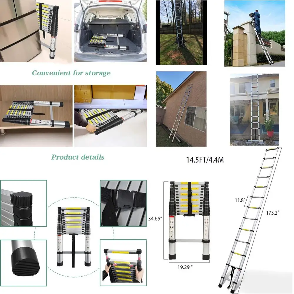 Aluminum Telescopic Extension Ladder Collapsible Ladder, One-Button Retraction Extension Ladder,Multi-Use, 330 lbs Capacity,14.5
Aluminum Telescopic Extension Ladder Collapsible Ladder, One-Button Retraction Extension Ladder,Multi-Use, 330 lbs Capacity,14.5
