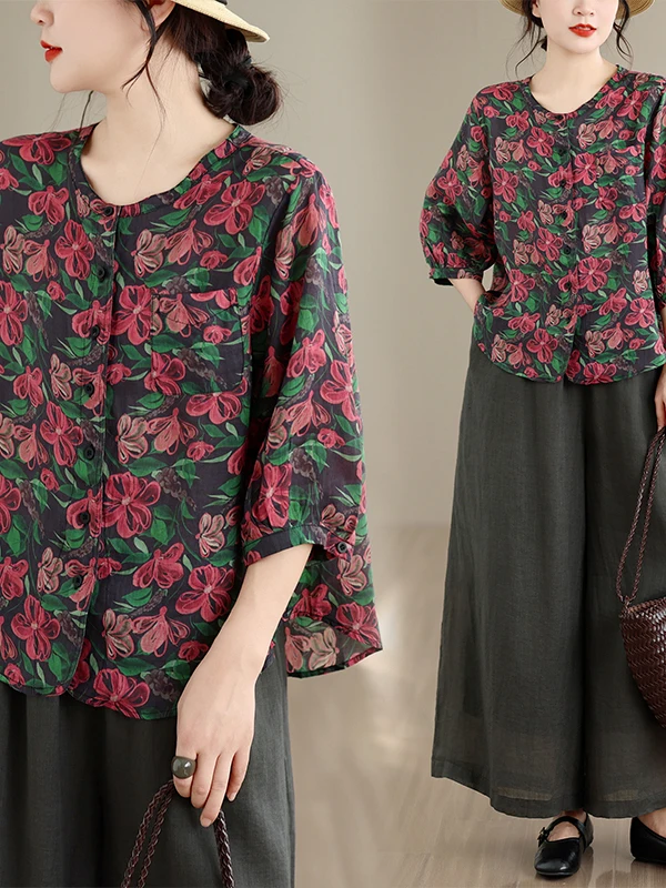 High-End Short-Sleeve Floral Print Casual Loose Women's Shirt Summer 2026 Breathable Comfortable Artistic Style Large Size
High-End Short-Sleeve Floral Print Casual Loose Women's Shirt Summer 2026 Breathable Comfortable Artistic Style Large Size