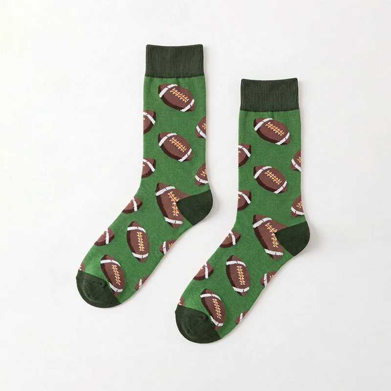 1 Pair of Unisex Socks with Green Base and Brown American Football Pattern, Dark Green Contrast Heel and Toe, Polyester, Breathable, Fun, Mid-Calf Socks, Suitable for Everyday Wear
1 Pair of Unisex Socks with Green Base and Brown American Football Pattern, Dark Green Contrast Heel and Toe, Polyester, Breathable, Fun, Mid-Calf Socks, Suitable for Everyday Wear