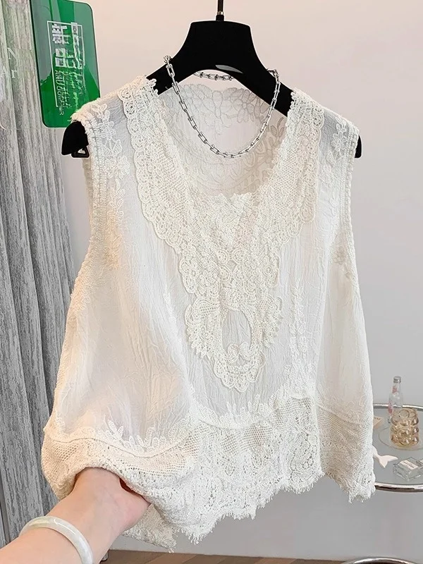 Unique Embroidered Lace Trim Linen Strap Vest Women's Outerwear Summer plus Size Slimming Svel Top Faionable Casual Wear
Unique Embroidered Lace Trim Linen Strap Vest Women's Outerwear Summer plus Size Slimming Svel Top Faionable Casual Wear