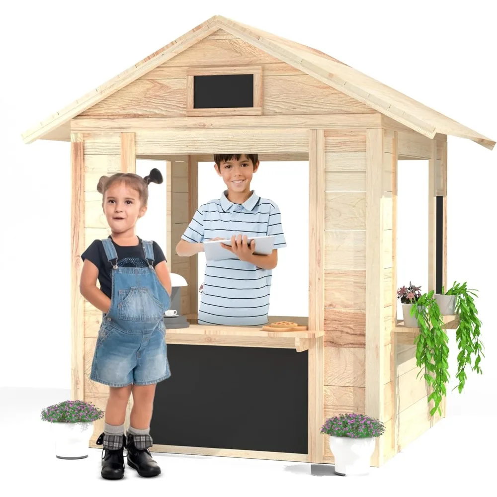 Wooden Outdoor Playhouse, Play Pretend Cafe Restaurant Open-Concept Design, Indoor/Outdoor Playhouse Working
Wooden Outdoor Playhouse, Play Pretend Cafe Restaurant Open-Concept Design, Indoor/Outdoor Playhouse Working