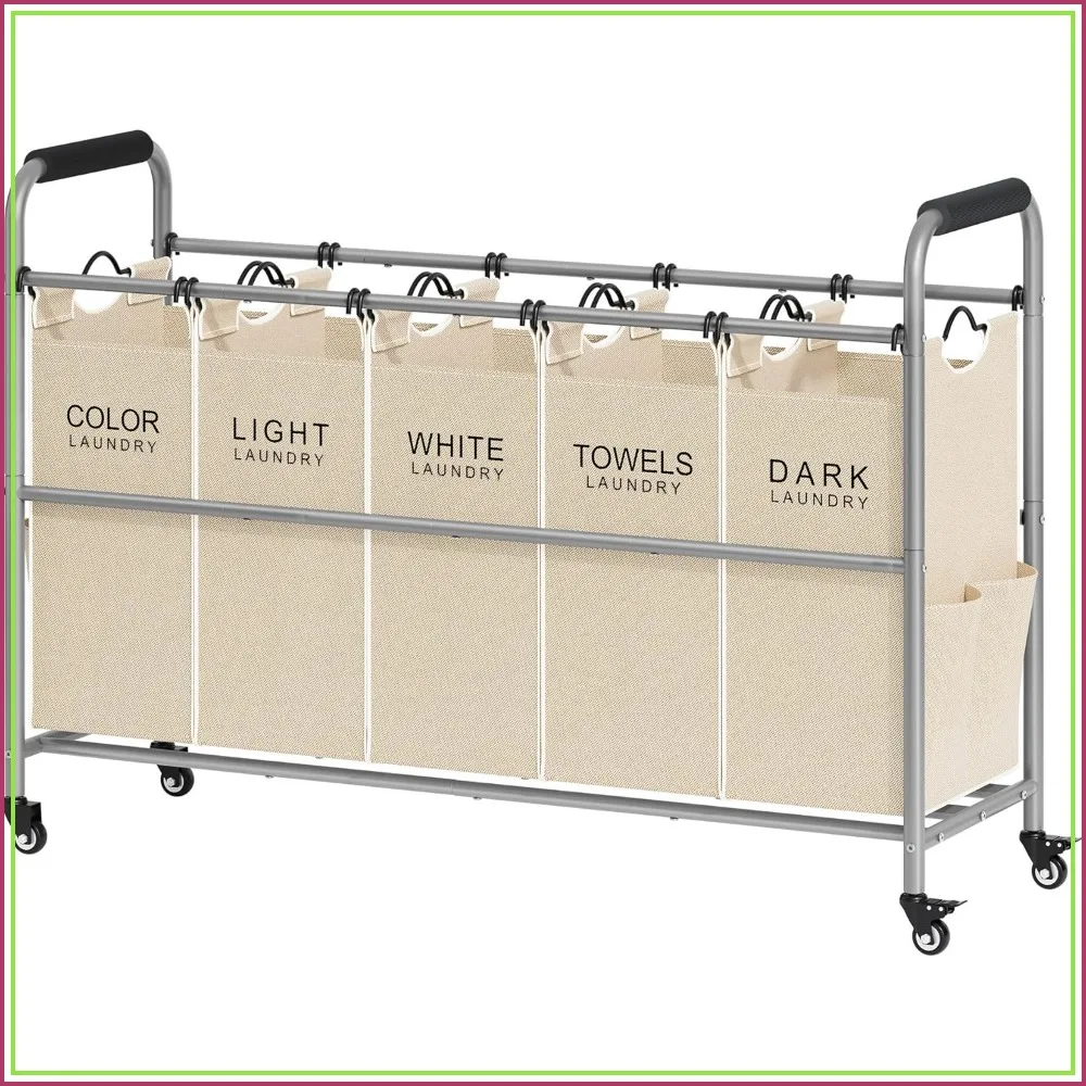 5 Section Laundry Sorter with Lockable Wheels & Removable Bags, Rolling Cart for Dirty Clothes Storage
5 Section Laundry Sorter with Lockable Wheels & Removable Bags, Rolling Cart for Dirty Clothes Storage
