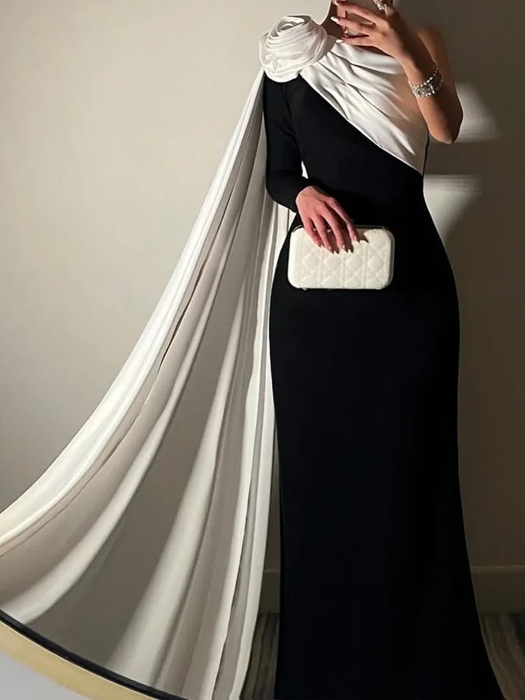 Elegant One Shoulder Long Sleeve Gowns Dress Women Fashion HIght Waist Draped Mermaid Dress Casual Color Blocked Slim Long Dress
Elegant One Shoulder Long Sleeve Gowns Dress Women Fashion HIght Waist Draped Mermaid Dress Casual Color Blocked Slim Long Dress