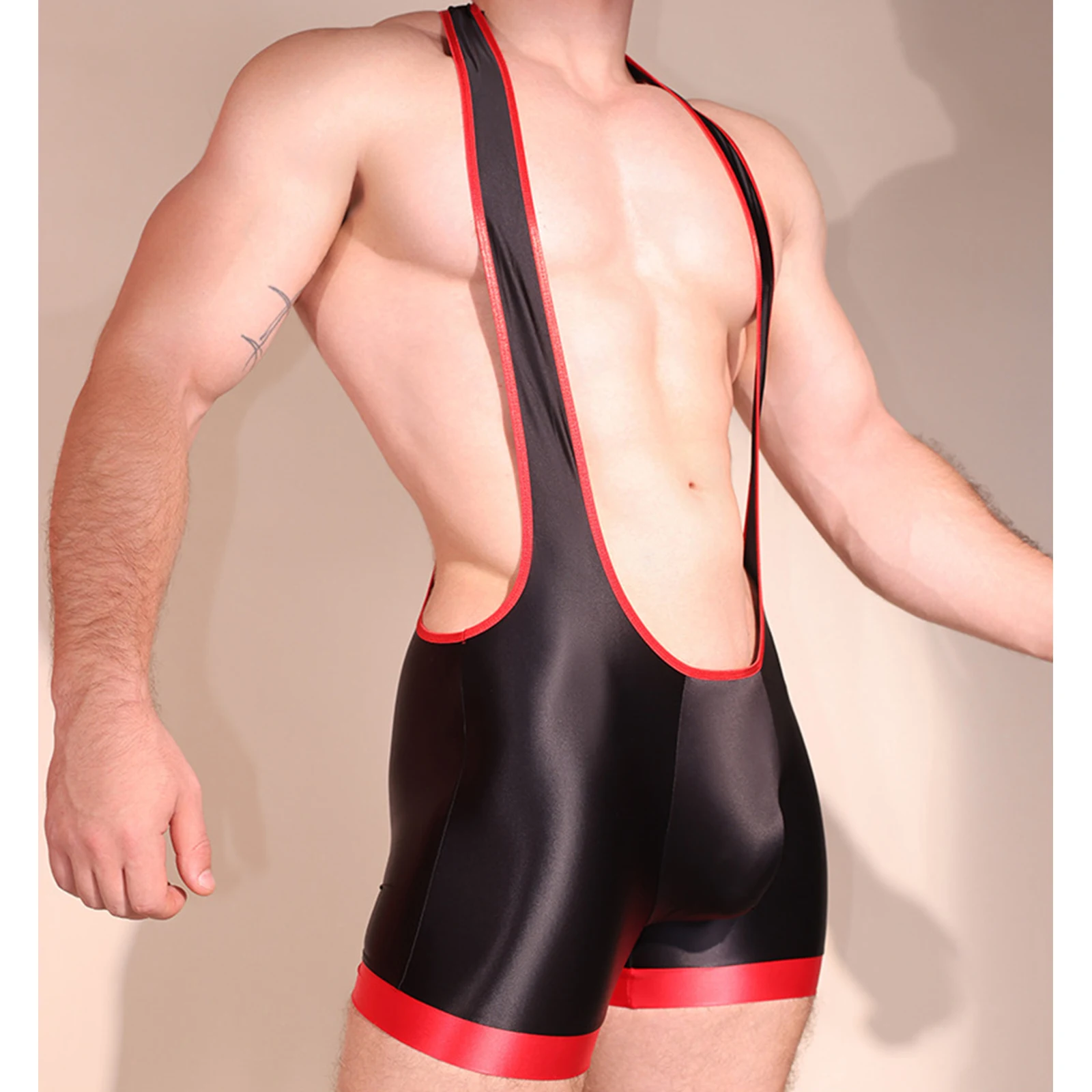 Men Pro Wrestling Bodysuit Deep U Neck Glossy Sleeveless I Back Bulge Pouch Contrast Color Stretchy Compression for Gym Fitness
Men Pro Wrestling Bodysuit Deep U Neck Glossy Sleeveless I Back Bulge Pouch Contrast Color Stretchy Compression for Gym Fitness