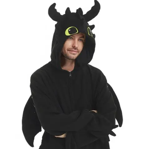 Siyah Ejderha Hayvan Cosplay Oyun Kostümü Kigurumi Erkek Tek Parça Beyaz Pijama Cadılar Bayramı Noel Partisi Kapüşonlu Karikatür Pijama