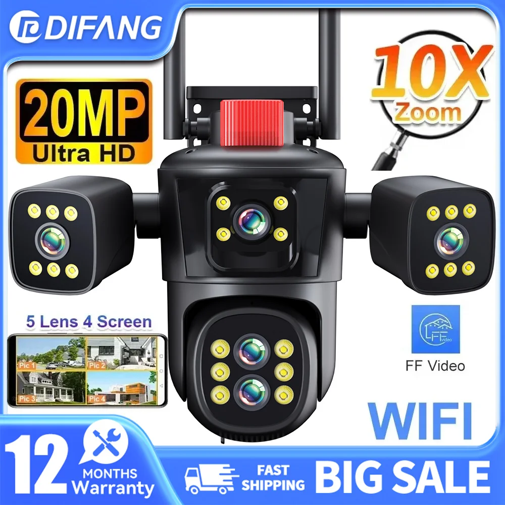 10K WiFi Network Camera 20MP Four Screen Five Lens Wireless Outdoor 10X Zoom PTZ Automatic Tracking Waterproof Security Cam CCTV
10K WiFi Network Camera 20MP Four Screen Five Lens Wireless Outdoor 10X Zoom PTZ Automatic Tracking Waterproof Security Cam CCTV