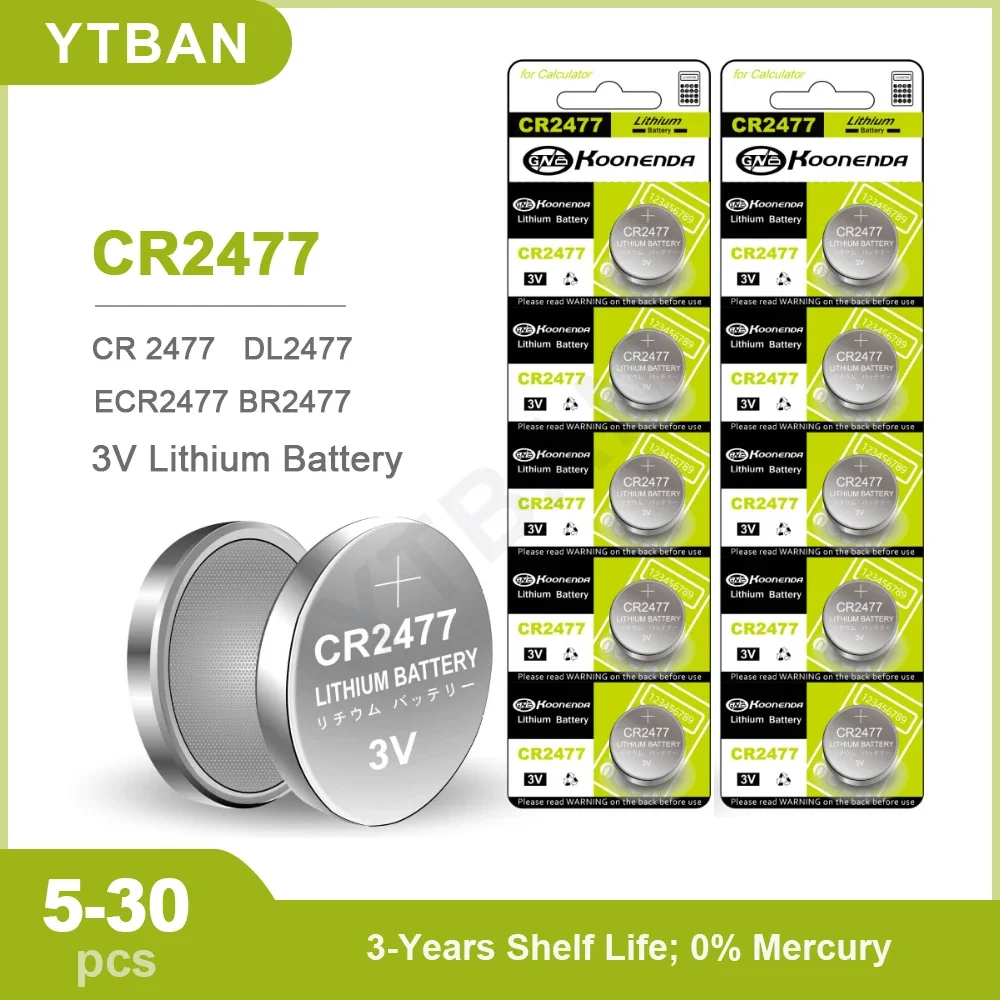 5-30PCS CR2477 3V Button Lithium Battery for Car Remote Control Motherboard Watch DL2477 ECR2477, KCR2477 Buttton Coin Cells
5-30PCS CR2477 3V Button Lithium Battery for Car Remote Control Motherboard Watch DL2477 ECR2477, KCR2477 Buttton Coin Cells
