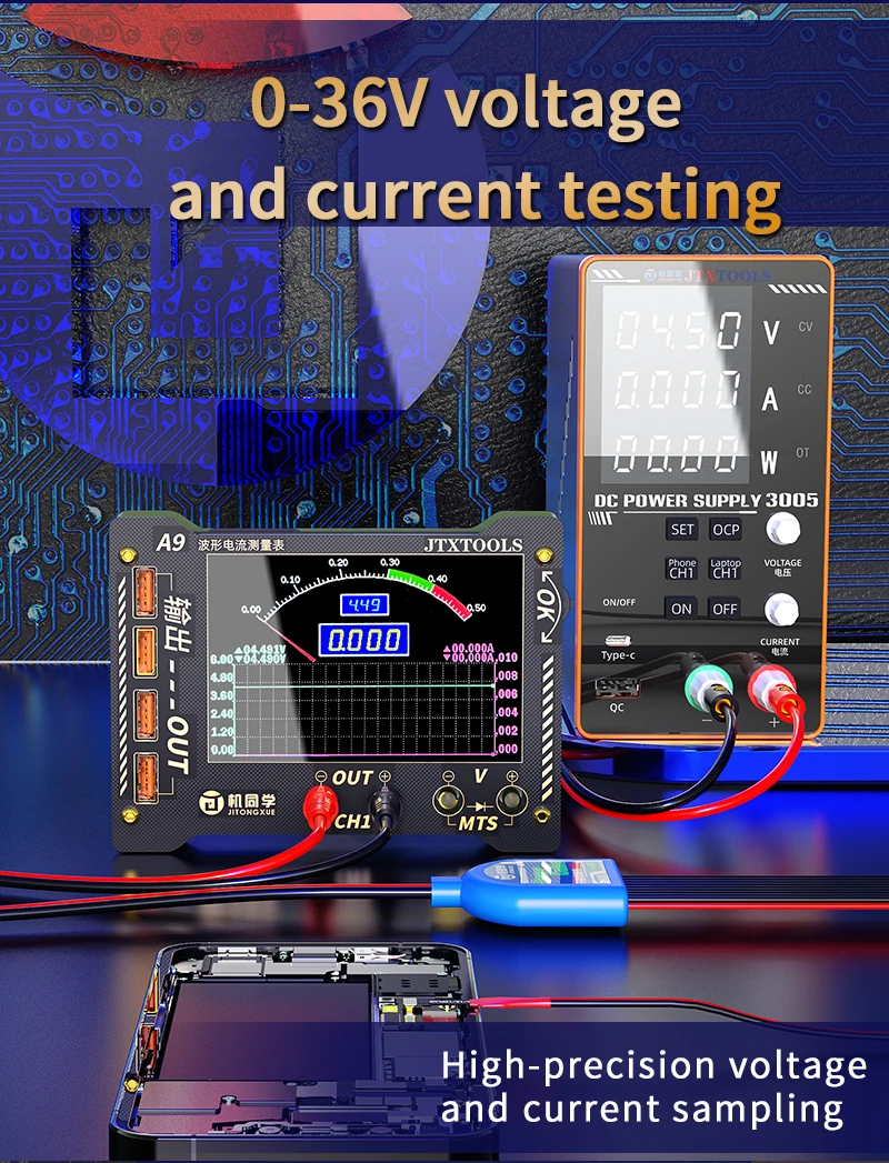 JTX A9 Curve Waveform Precision Measuring Meter 0-36V Four Display Mode Real Time Monitoring Voltage and Current Detector
JTX A9 Curve Waveform Precision Measuring Meter 0-36V Four Display Mode Real Time Monitoring Voltage and Current Detector