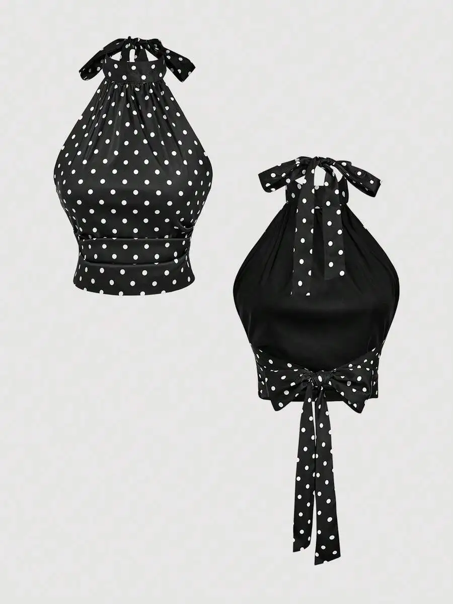 Womens Polka Dot Halter Tie Backless Ruched Top For Party Night Dates Outings Summer Holiday Beach Vacation
Womens Polka Dot Halter Tie Backless Ruched Top For Party Night Dates Outings Summer Holiday Beach Vacation