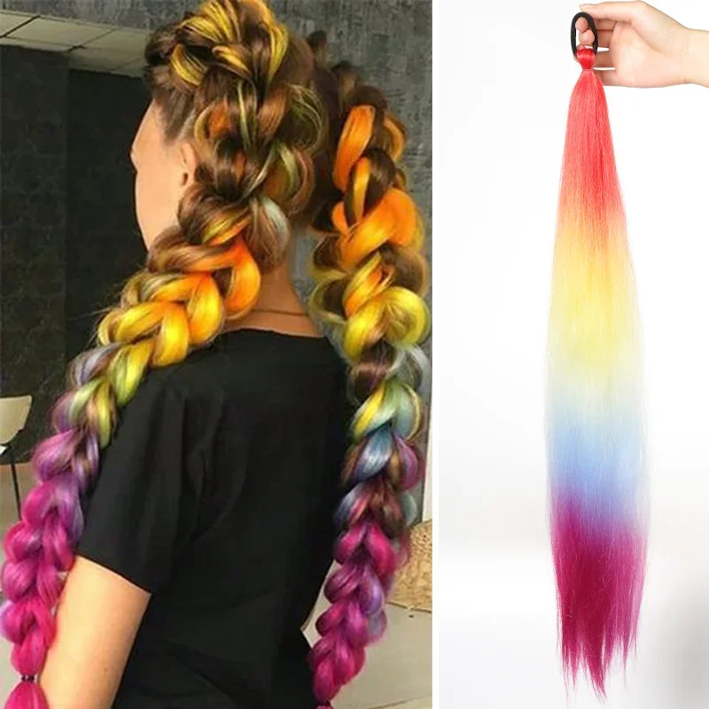 Synthetic Ponytail Extension with Elastic Tie Hair Band 26" Long Straight Colored Braiding Ponytail Ombre Pink Purple Blue
Synthetic Ponytail Extension with Elastic Tie Hair Band 26" Long Straight Colored Braiding Ponytail Ombre Pink Purple Blue