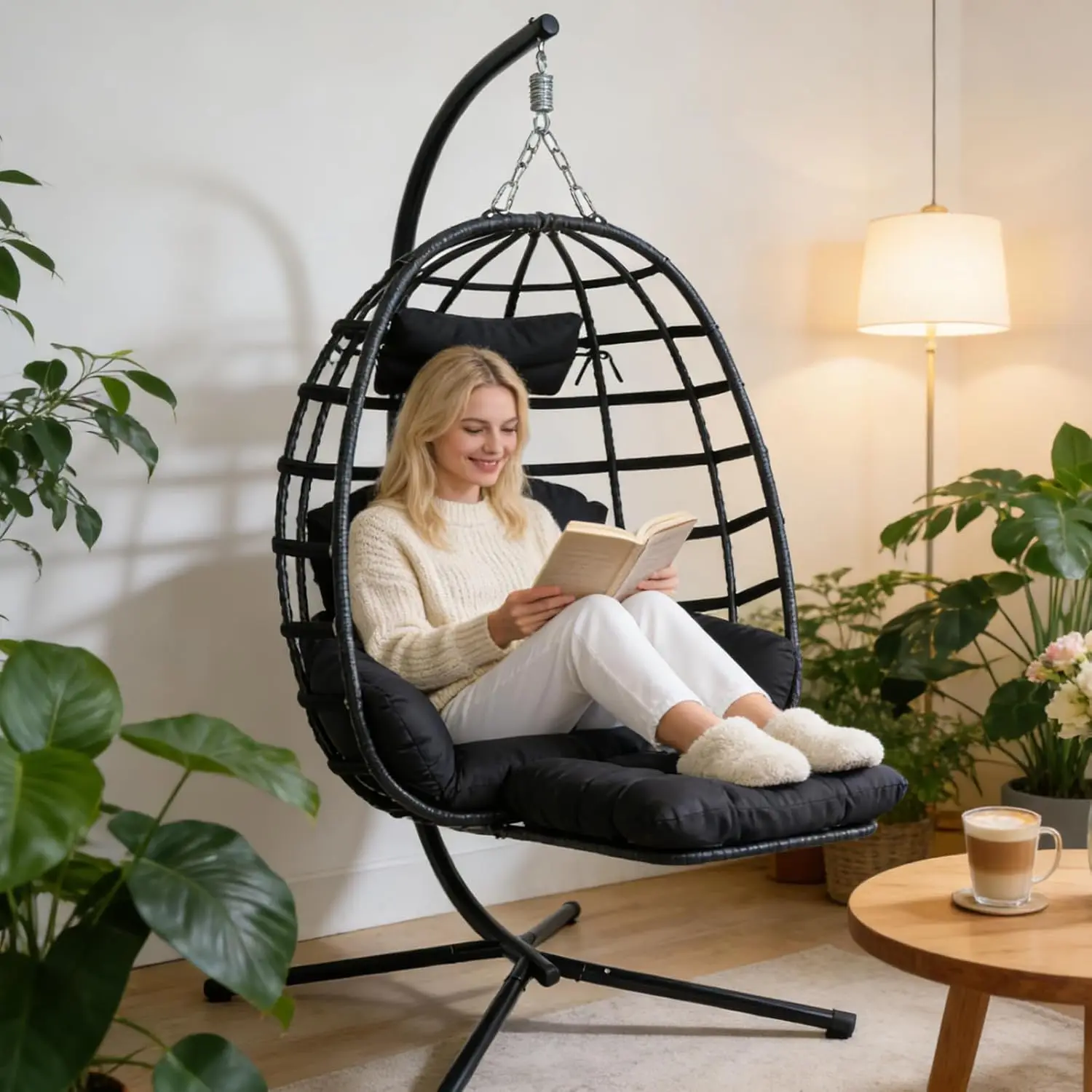 Hanging Egg Chair with Leg Rest and Stand Rattan Wicker Swing Hammock Chair UV Resistant Cushion 330 lbs Capacity Heavy Duty
Hanging Egg Chair with Leg Rest and Stand Rattan Wicker Swing Hammock Chair UV Resistant Cushion 330 lbs Capacity Heavy Duty