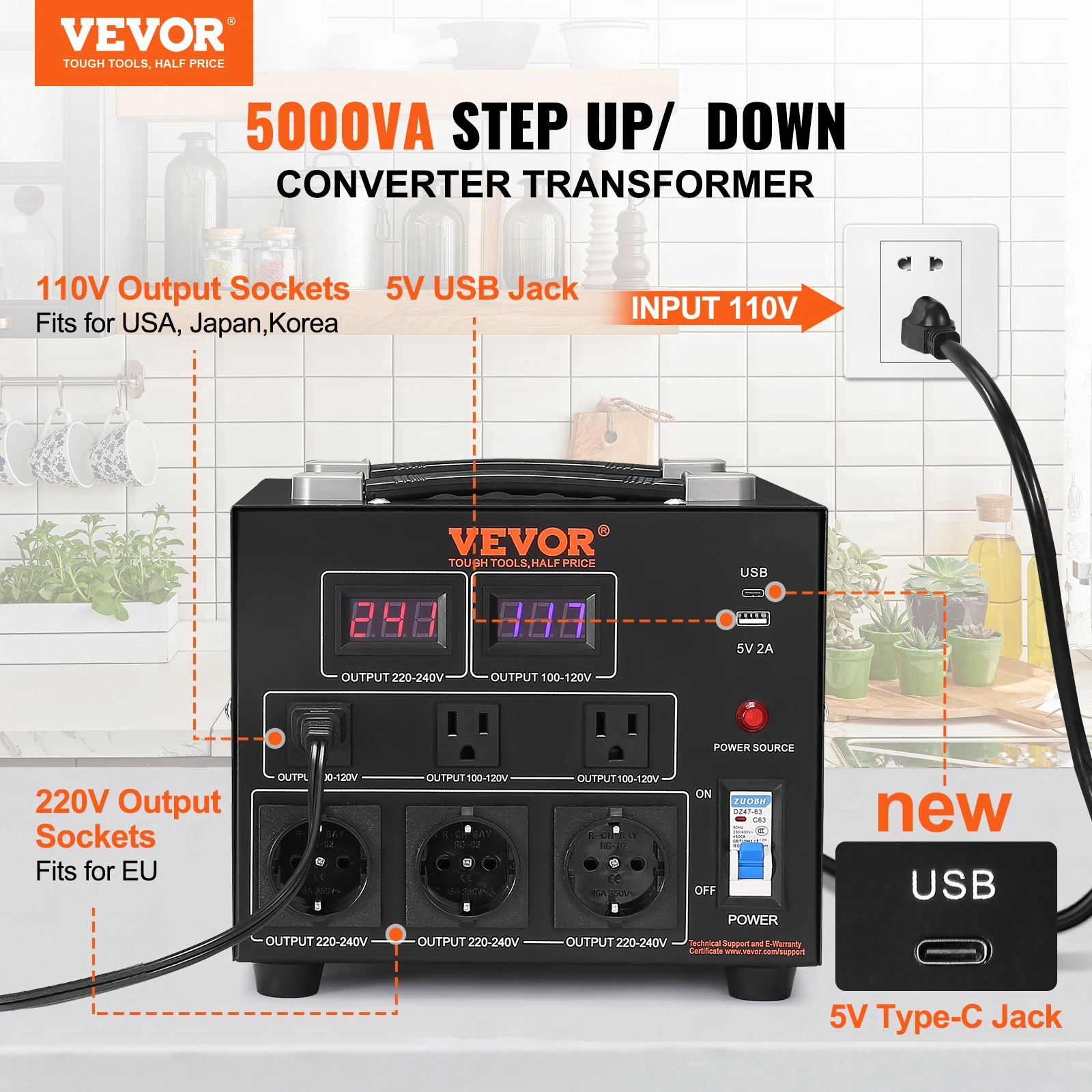 Voltage Converter Transformer, 5000W, Heavy Duty Step Up Down Transformer, Convert From 110 Volt To 220 Volt And From 220 Volt
Voltage Converter Transformer, 5000W, Heavy Duty Step Up Down Transformer, Convert From 110 Volt To 220 Volt And From 220 Volt