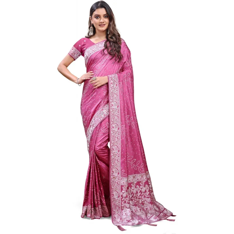 Women’s Pink Banarasi Silk Saree with Zari Woven Border & Blouse Piece – Traditional Indian Wedding Party Saree
Women’s Pink Banarasi Silk Saree with Zari Woven Border & Blouse Piece – Traditional Indian Wedding Party Saree