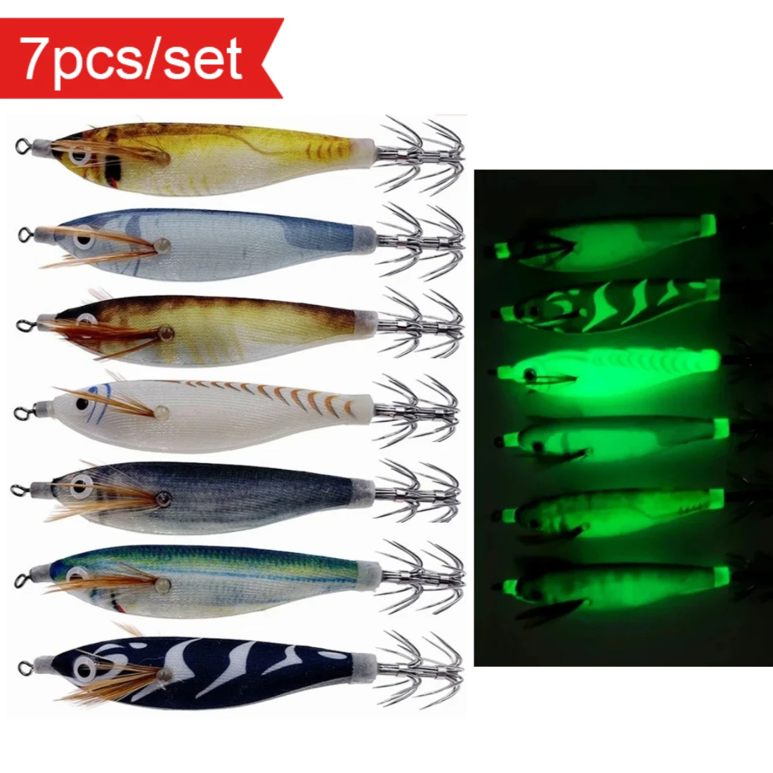 7Pcs/Set Horizontal Squid Jig Egi Set Lifelike Shrimp Lure with Soft Feather, Luminous Saltwater Bait for Squid Cuttlefish
7Pcs/Set Horizontal Squid Jig Egi Set Lifelike Shrimp Lure with Soft Feather, Luminous Saltwater Bait for Squid Cuttlefish