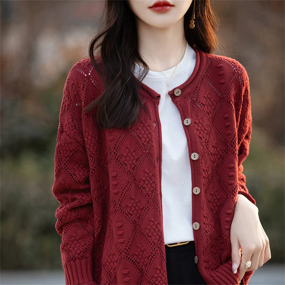 Spring Temperament Elegant Knitted Cotton Hollow Cardigan Sweater Jacket Women's Loose All-match Casual Long-sleeved Outer Tops
Spring Temperament Elegant Knitted Cotton Hollow Cardigan Sweater Jacket Women's Loose All-match Casual Long-sleeved Outer Tops