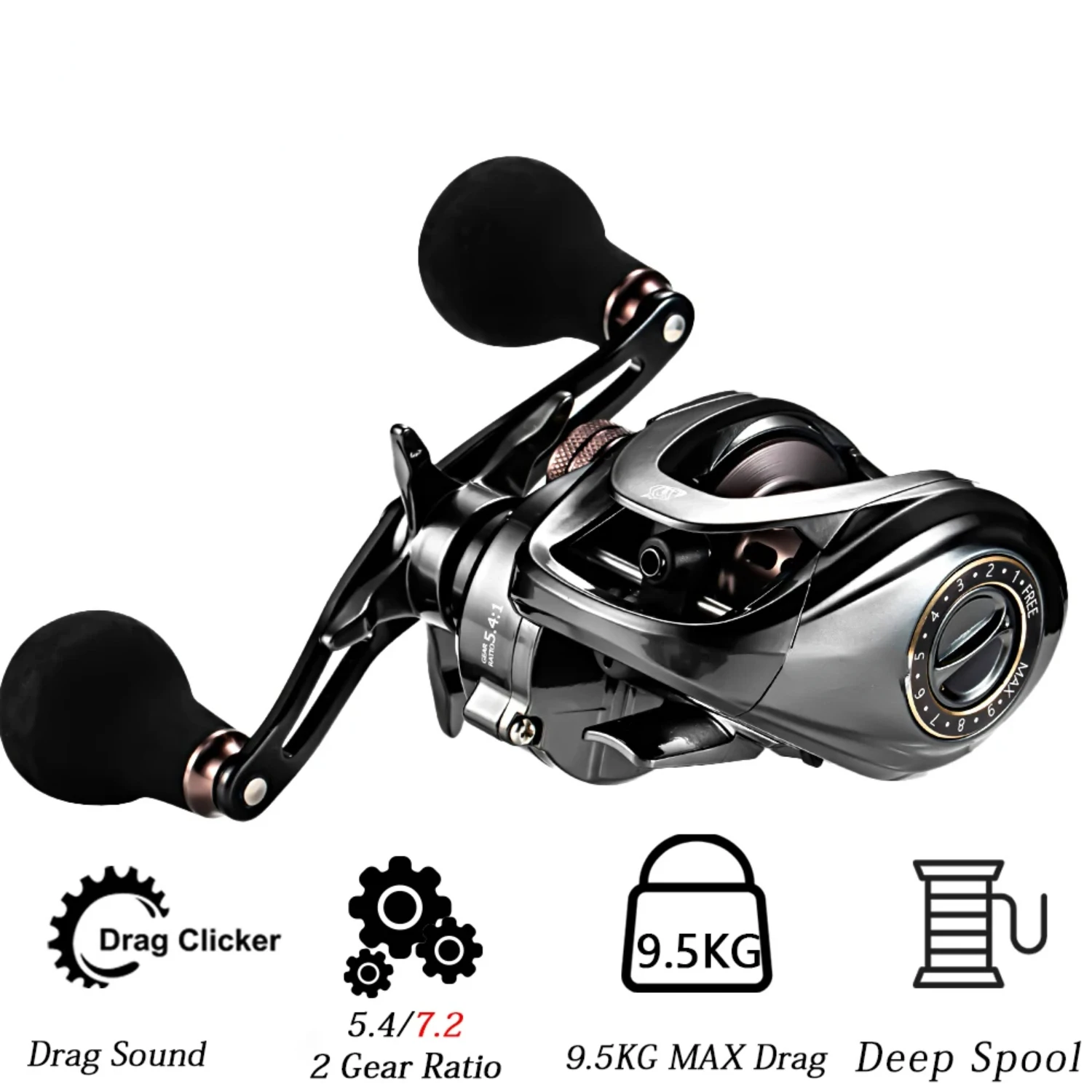 HIAW200 Baitcasting Reel 9.5Kg Max Drag 11 + 1 BB 5.4/7.2 Gear Ratio High-speed Fishing Reel Baitcaster Reels
HIAW200 Baitcasting Reel 9.5Kg Max Drag 11 + 1 BB 5.4/7.2 Gear Ratio High-speed Fishing Reel Baitcaster Reels