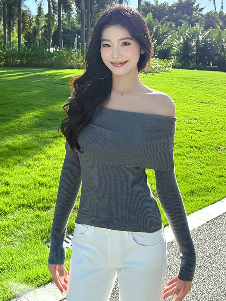Gray One-Shoulder Long Sleeve Knitted Sweater Women's Slim Fit Style Base Layer Shirt Korean Commute Style Soft Fabric
Gray One-Shoulder Long Sleeve Knitted Sweater Women's Slim Fit Style Base Layer Shirt Korean Commute Style Soft Fabric