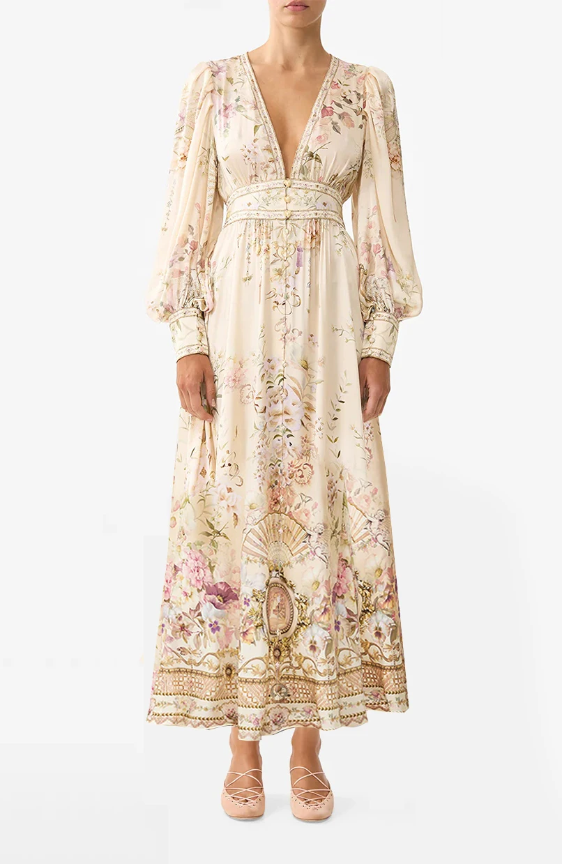 2026 Women Retro Silk Maxi Dress Floral Print Crystal Beaded V-Neck Lantern Sleeve Single Breasted Elegant Ladies Robe
2026 Women Retro Silk Maxi Dress Floral Print Crystal Beaded V-Neck Lantern Sleeve Single Breasted Elegant Ladies Robe