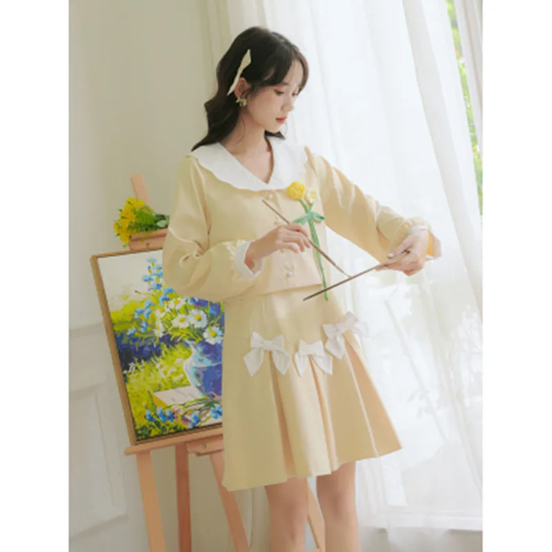 2022 Autumn New College Style palace 2 Pieces Set Vintage Women Pearl Buttons Long Sleeve Jacket + Bow Sling Dress Suits
2022 Autumn New College Style palace 2 Pieces Set Vintage Women Pearl Buttons Long Sleeve Jacket + Bow Sling Dress Suits
