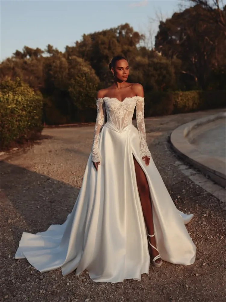 Атласное свадебное платье Vestido De Noiva, минималистичный кружевной корсет с длинными рукавами и открытыми плечами, белые свадебные платья на заказ, платье 2025 г.
Атласное свадебное платье Vestido De Noiva, минималистичный кружевной корсет с длинными рукавами и открытыми плечами, белые свадебные платья на заказ, платье 2025 г.