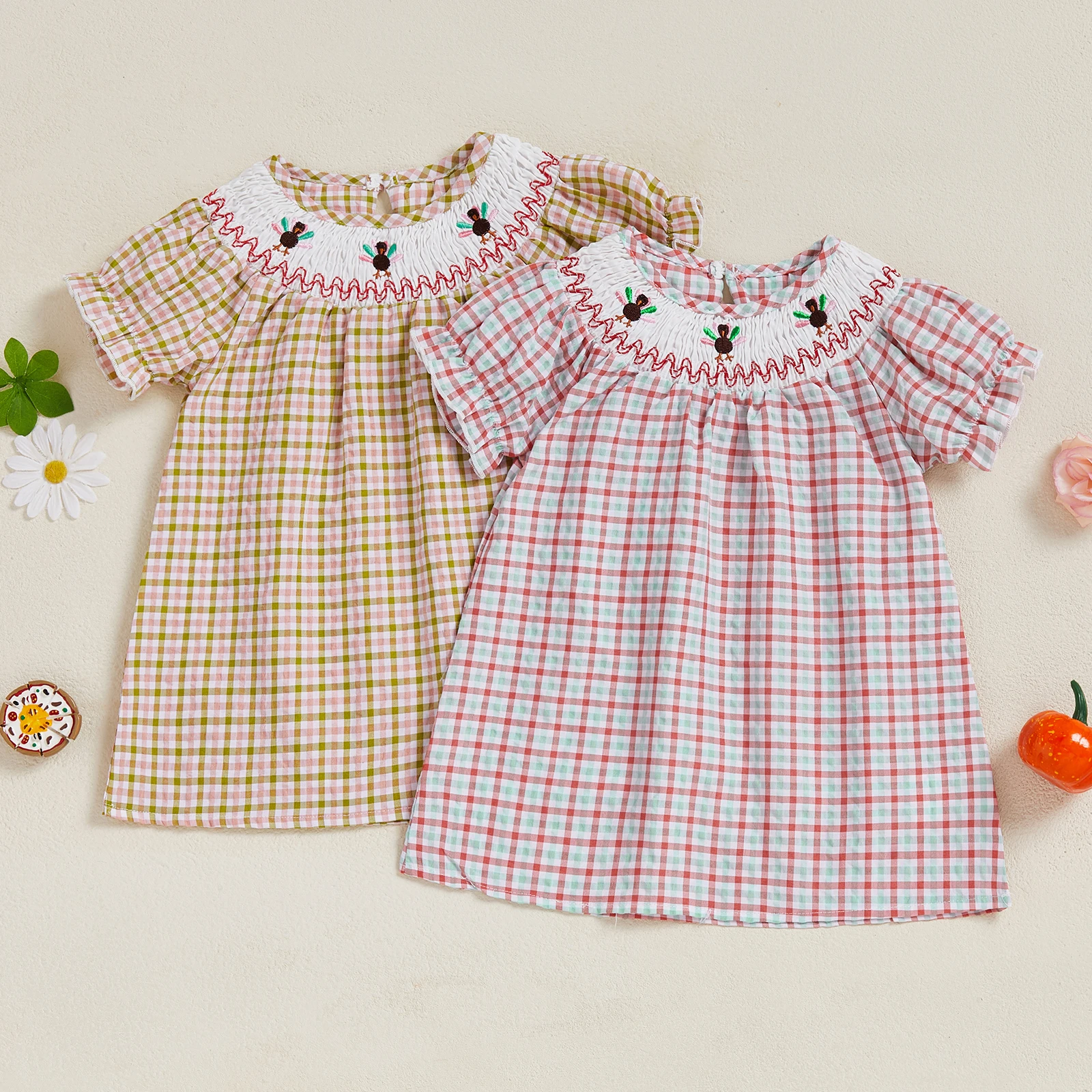 Lioraitiin Little Girls Thanksgiving A-line Dress Short Sleeve Round Neck Turkey Embroidery Plaid Dress
Lioraitiin Little Girls Thanksgiving A-line Dress Short Sleeve Round Neck Turkey Embroidery Plaid Dress