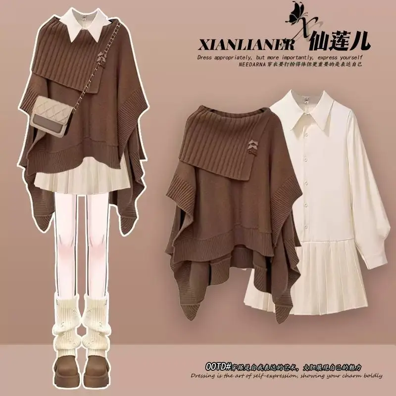 Spring Autumn 2025 Outfit Women New Lazy Style Shawl Sweater Top Shirt Dress Casual Female Two-piece Set
Spring Autumn 2025 Outfit Women New Lazy Style Shawl Sweater Top Shirt Dress Casual Female Two-piece Set