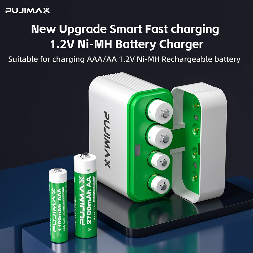 PUJIMAX 1.2V Rechargeable 4-Slots Smart Battery Charger For 1.2 V AAA/AA 1100mAh 2700mAh Battery+Battery Charger Intelligent
PUJIMAX 1.2V Rechargeable 4-Slots Smart Battery Charger For 1.2 V AAA/AA 1100mAh 2700mAh Battery+Battery Charger Intelligent