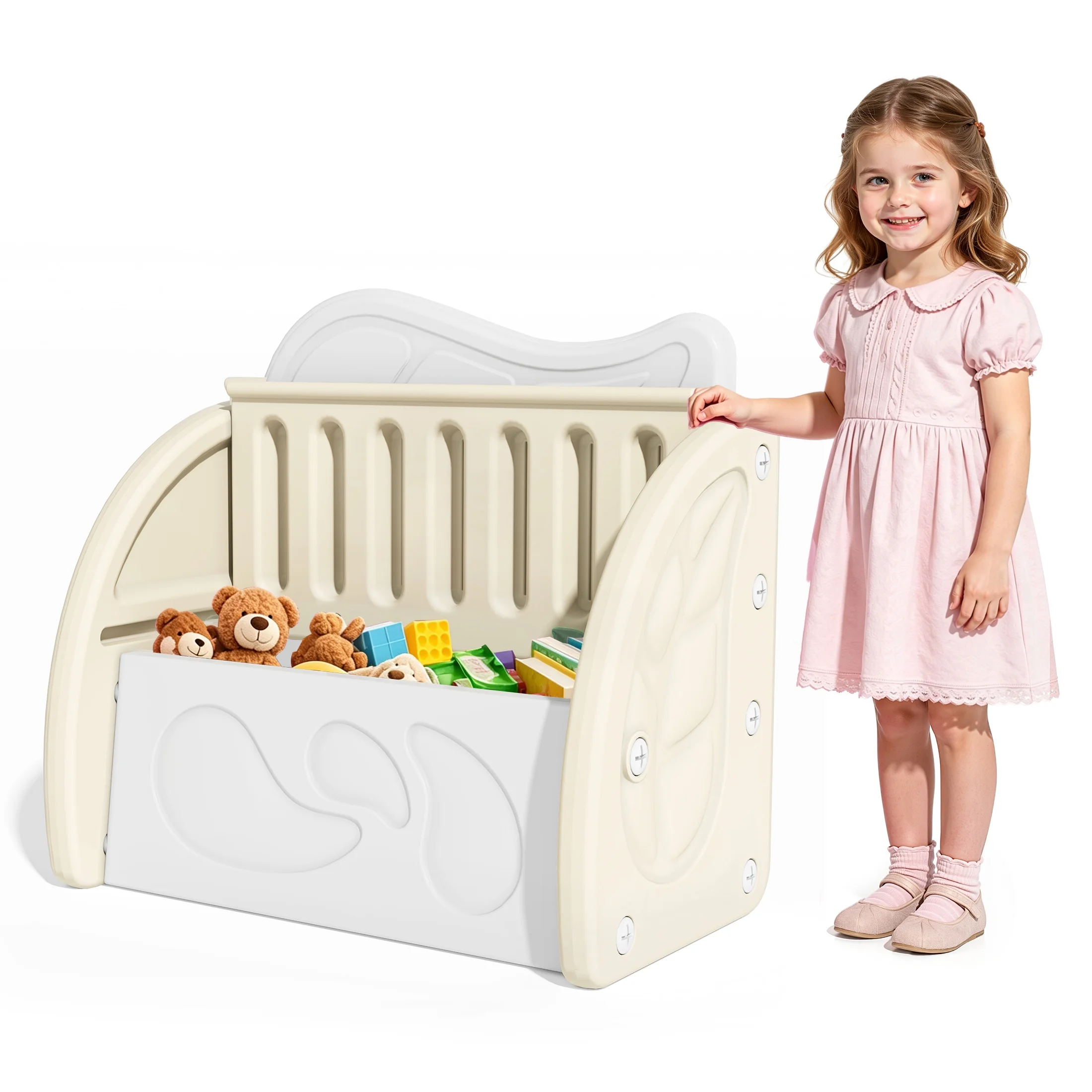 Compact Toy Storage Bench with Leaf Backrest, Beige/Light Grey, Holds Up to 176 lbs, Ideal for Playroom, Bedroom, Living Room
Compact Toy Storage Bench with Leaf Backrest, Beige/Light Grey, Holds Up to 176 lbs, Ideal for Playroom, Bedroom, Living Room