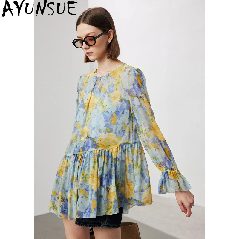 AYUNSUE 100% Mulberry Silk Blouse Two-piece and Semi-transparent Design Long Sleeve Top Clothes for Women Blusas De Mujer 2025
AYUNSUE 100% Mulberry Silk Blouse Two-piece and Semi-transparent Design Long Sleeve Top Clothes for Women Blusas De Mujer 2025
