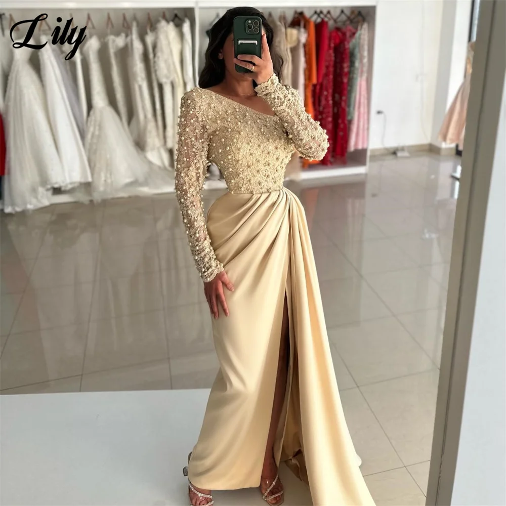 Lily Golden Elegant Glitter Mermaid Wedding Party Dresses Lace Pearl Embroidery Evening Gown for Woman Sexy High Slit Prom Dress
Lily Golden Elegant Glitter Mermaid Wedding Party Dresses Lace Pearl Embroidery Evening Gown for Woman Sexy High Slit Prom Dress