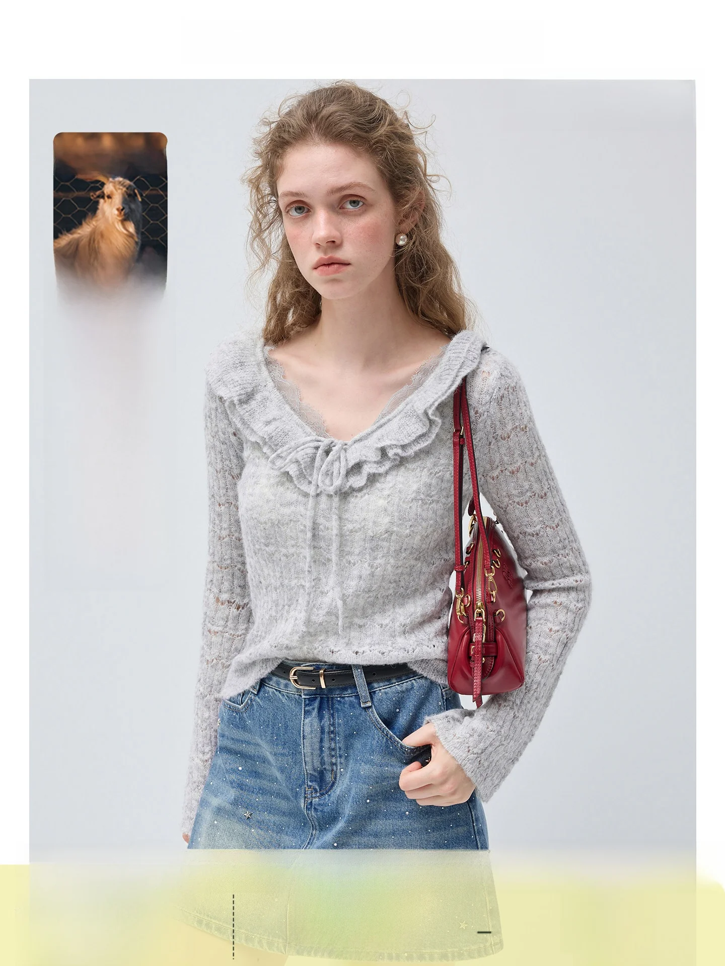 VEGA CHANG Wool Blend Knitted Top Lace Splicing Hem Korean Style Long Sleeve V-Neck Regular Fit Straight Tube Commute Style
VEGA CHANG Wool Blend Knitted Top Lace Splicing Hem Korean Style Long Sleeve V-Neck Regular Fit Straight Tube Commute Style